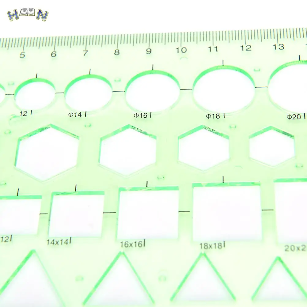 Zupełnie nowe zielone plastikowe kółka kwadraty szablon geometryczny linijka nadaje się do szkolnych artykułów papierniczych