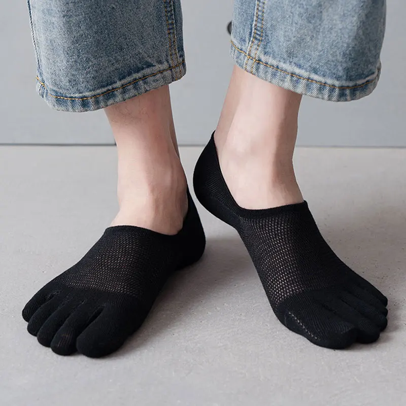 1pair Cotton Slipper Mesh Hollow Toe Socks Women Men No Show Socks Sweat-absorbing Boat Sock reathable Five Finger Short Socks