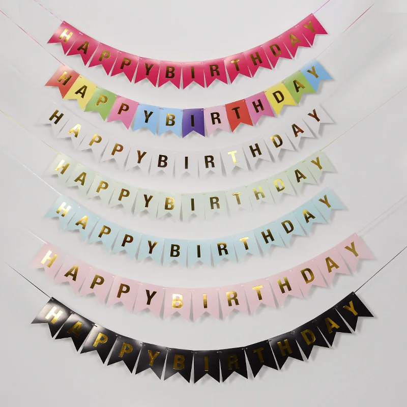 Happy Birthday in English Gold Plated Swallowtail Flag Decoration Banner Party Supplies