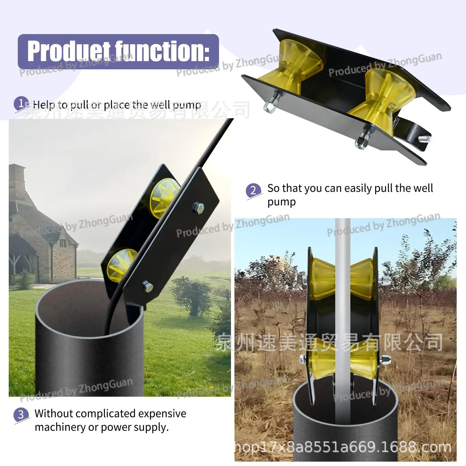 Well Pump Pipe Roller Tool, Guide Roller for Polyethylene Pipe & Hose Installation