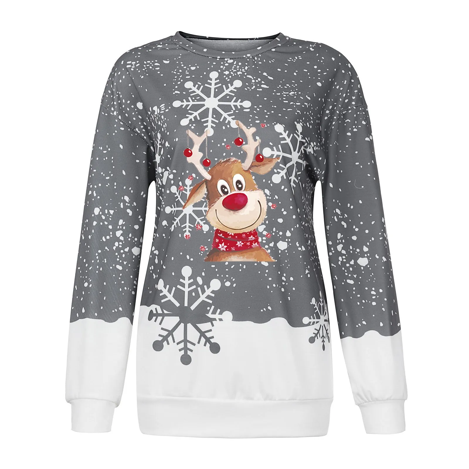 Fashion Pullover Tops For Women Merry Christmas Printed Round Neck Long Sleeve Sweatshirts Hoodless Loose Casual Ladies Clothing