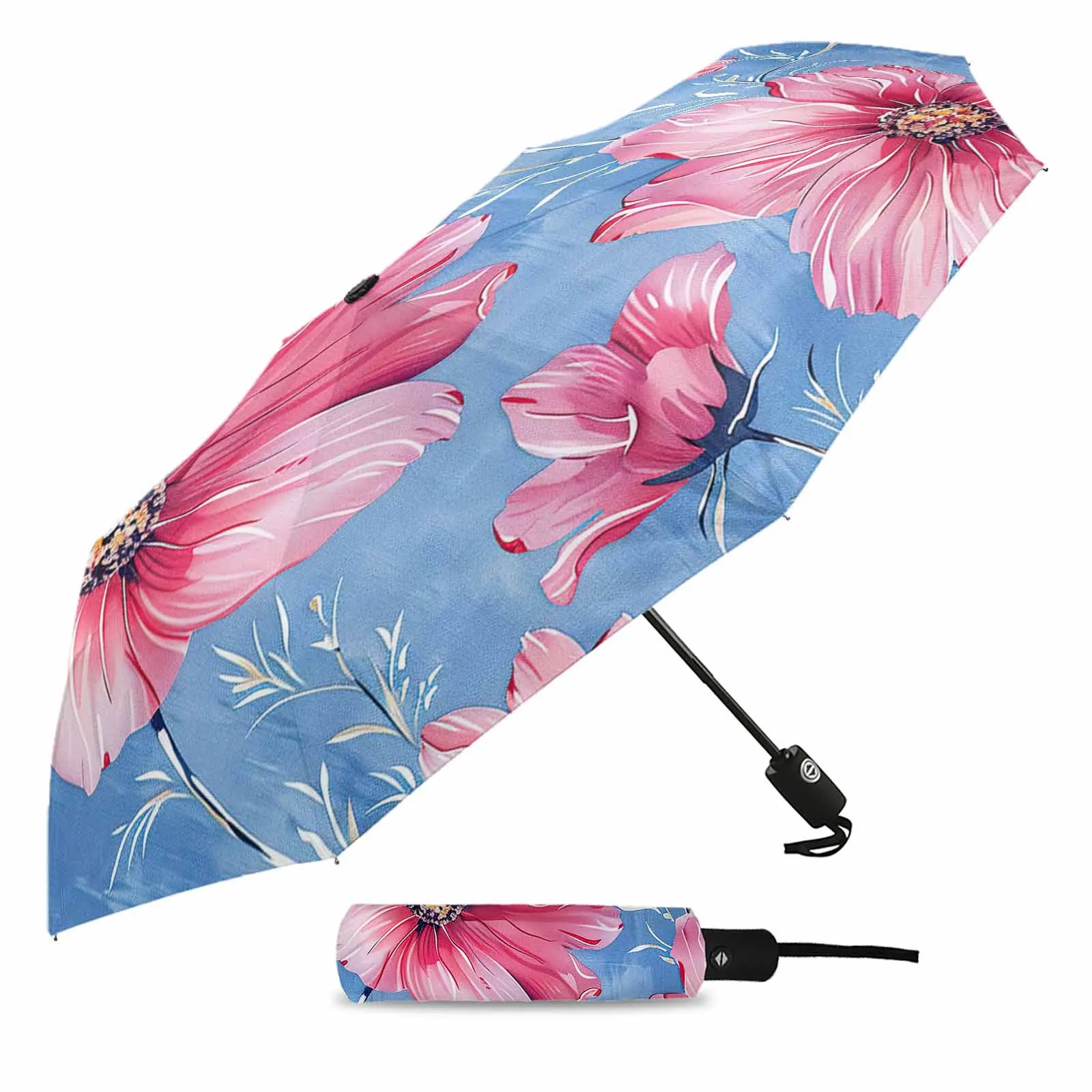 Flowers Watercolor Hand Drawn Lines Fully-automatic Umbrella for Outdoor Kids Adults Umbrella Foldable Eight Strand Umbrella