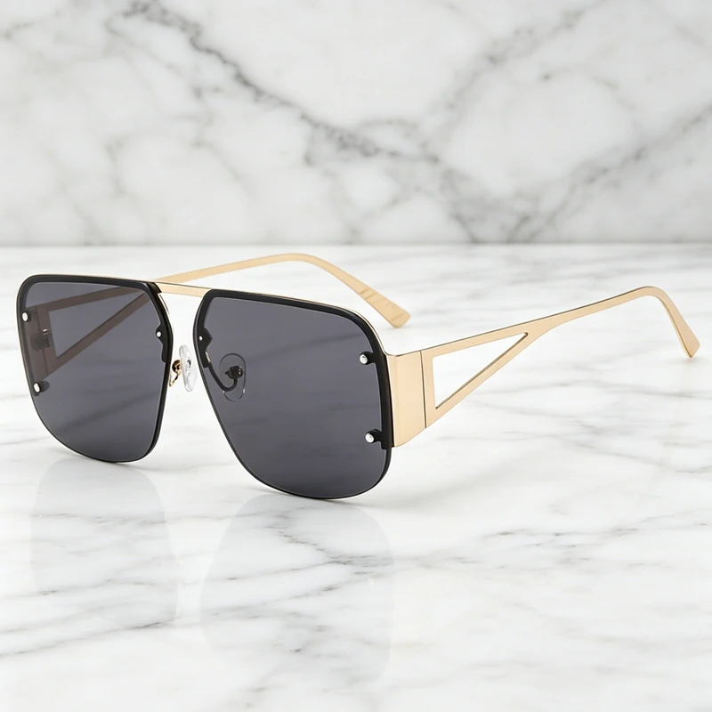 

Luxury Metal Half-rim Women Sunglasses Classic Oversized Ladies Sun Glasses Fashion Daily Decorative Shades Driving Glasses