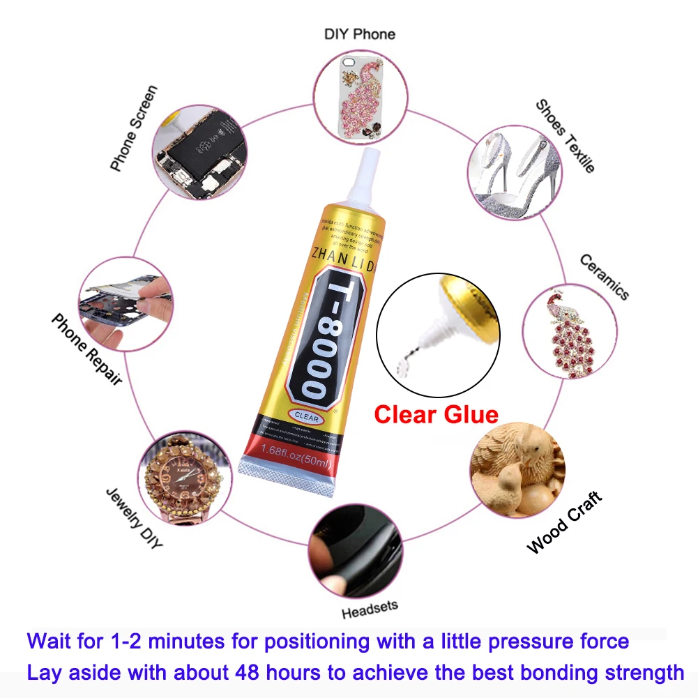 Cola transparente t8000 para reparo de celular, strass, joias, contas de pérola, diamante, artesanato, fone de ouvido, adesivo preto zhanlida bond