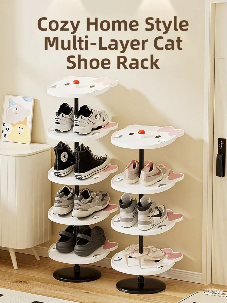 キティキャットイン多層シューズラック厚みのあるプラスチック製屋内収納ホール二層式仕切り付きシューズサポート自由に組み合わせ可能
