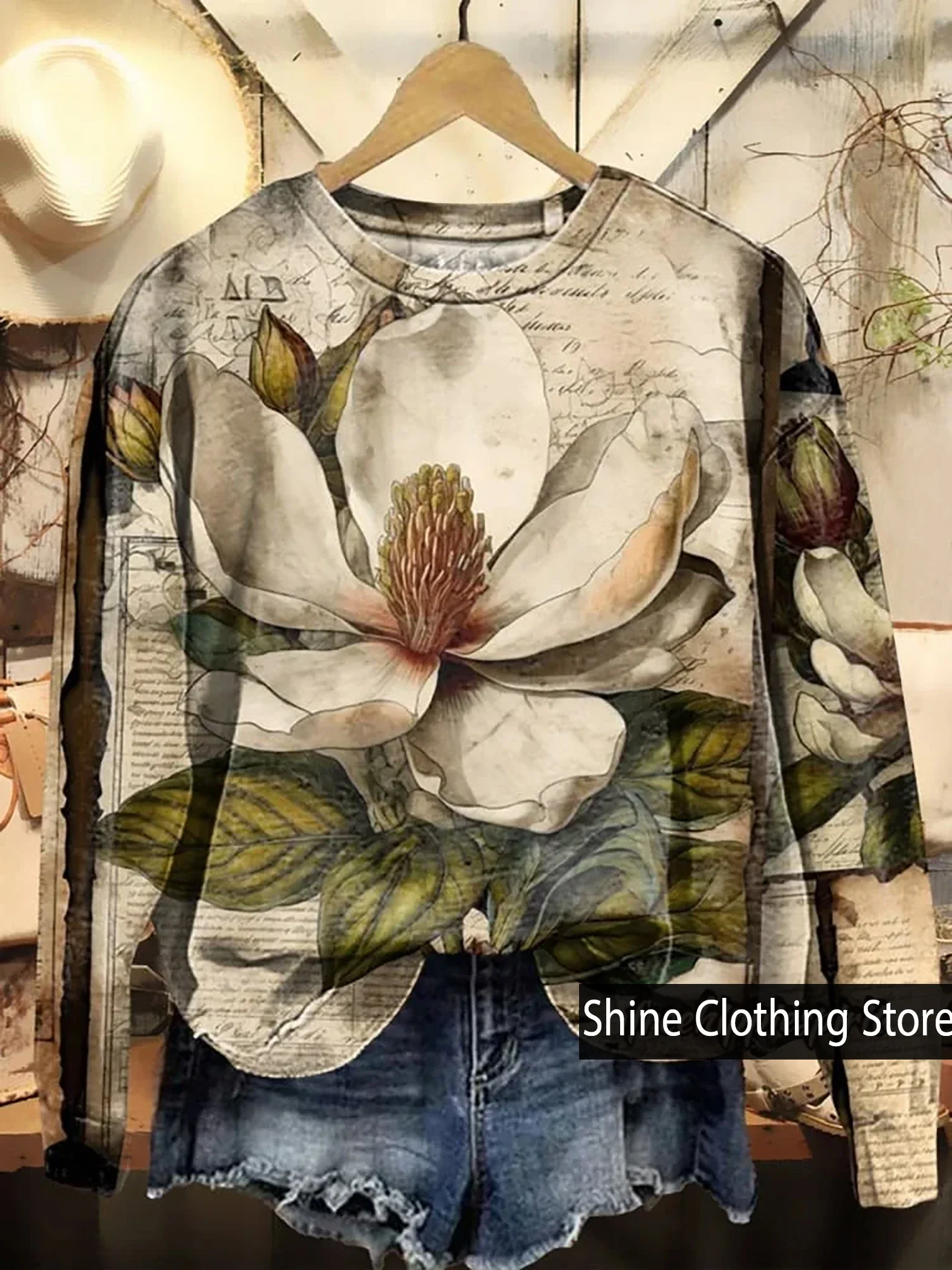 New Arrivals Women's Women's Vintage Floral Pattern Prints Casual Sweatshirt 3D Print O- Neck Fashion T-Shirt Size S to 5XL