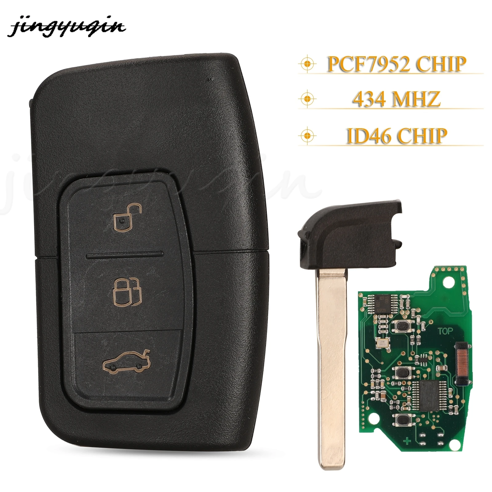 

jingyuqin 3 Buttons Smart Remote Key Fod 434Mhz ID46 Pcf7952 Chip For Ford C-Max Focus MK2 Kuga Mondeo Galaxy HU101 Blade