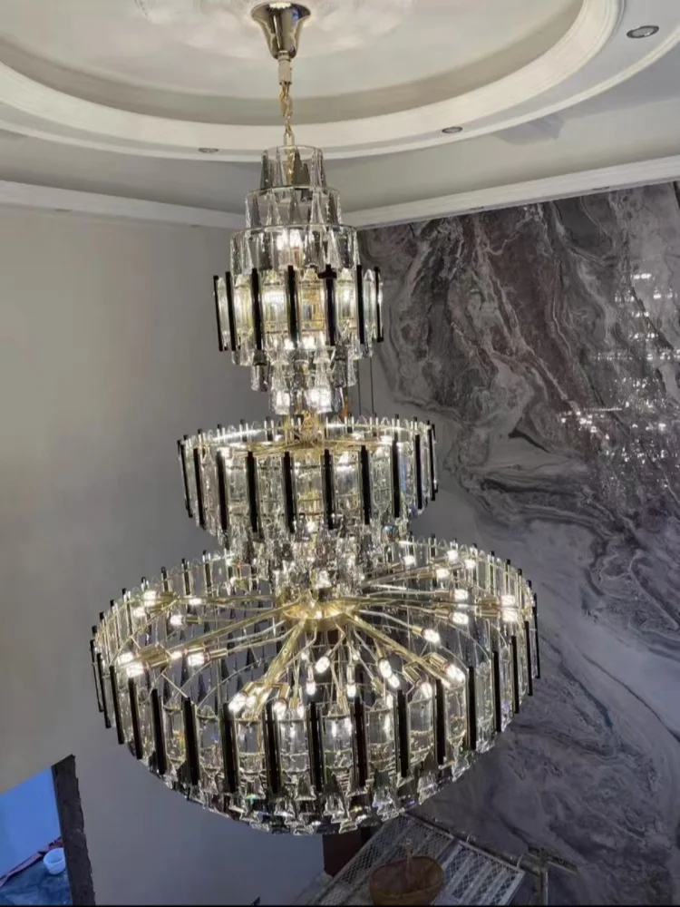 

Duplex Building Large Chandelier Villa Living Room Hotel Lobby Simple Post-modern Luxury Hollow Staircase Crystal Chandelier Led