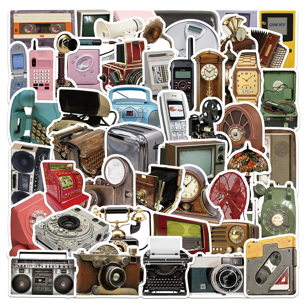 10/30/50pcs Vintage Electronic Equipment Cartoon Stickers Cool Phone Radio Graffiti Decals DIY Helmet Motorcycle Luggage Sticker