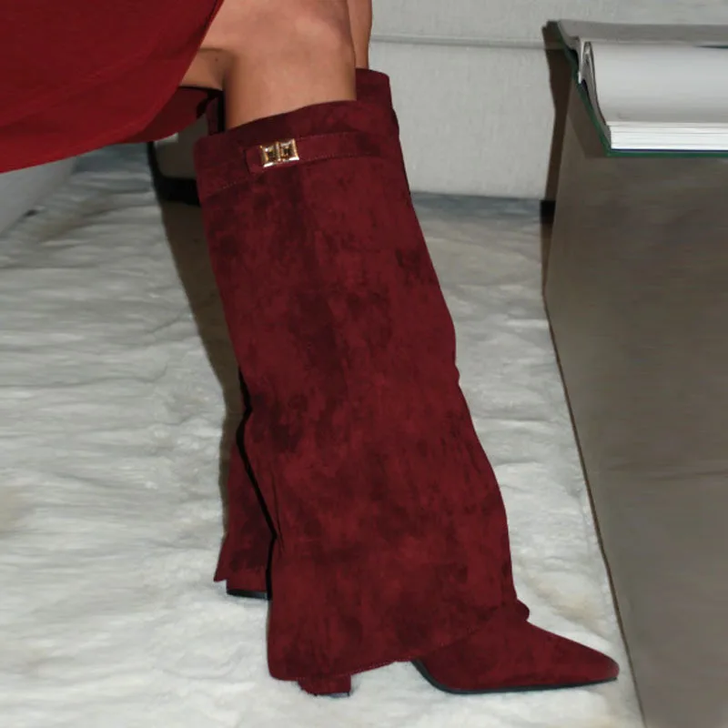 

Metal Buckle Knee High Women's Boots Thick High-heeled Pants Boots 2025 Autumn Winter