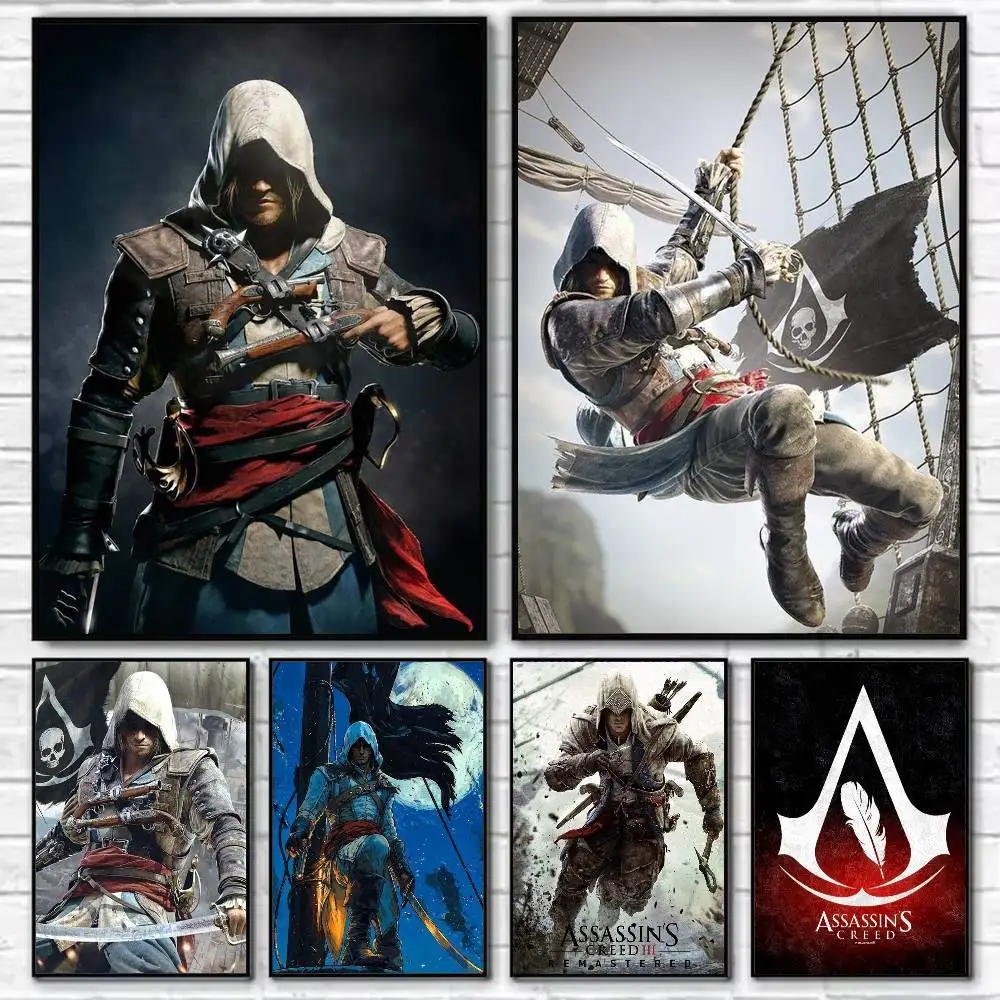 

Game A-Assassins C-Creed Poster Self-adhesive Art Waterproof Paper Sticker Coffee House Bar Room Wall Decor