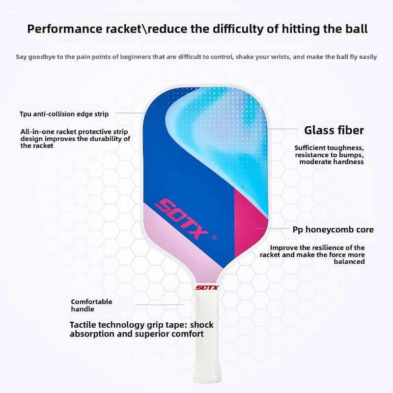 SOTX Pickleball 16mm Paddle Fiberglass Professional Offensive Pickleball Paddle For Beginner Misty Purple Single Paddle