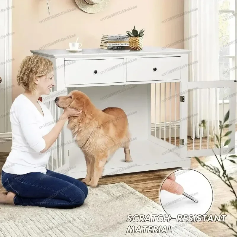 

Dog Crate Furniture with Drawers Wooden Dog Kennel Furniture for Large Breed End Table Wood Dog House for Indoor use
