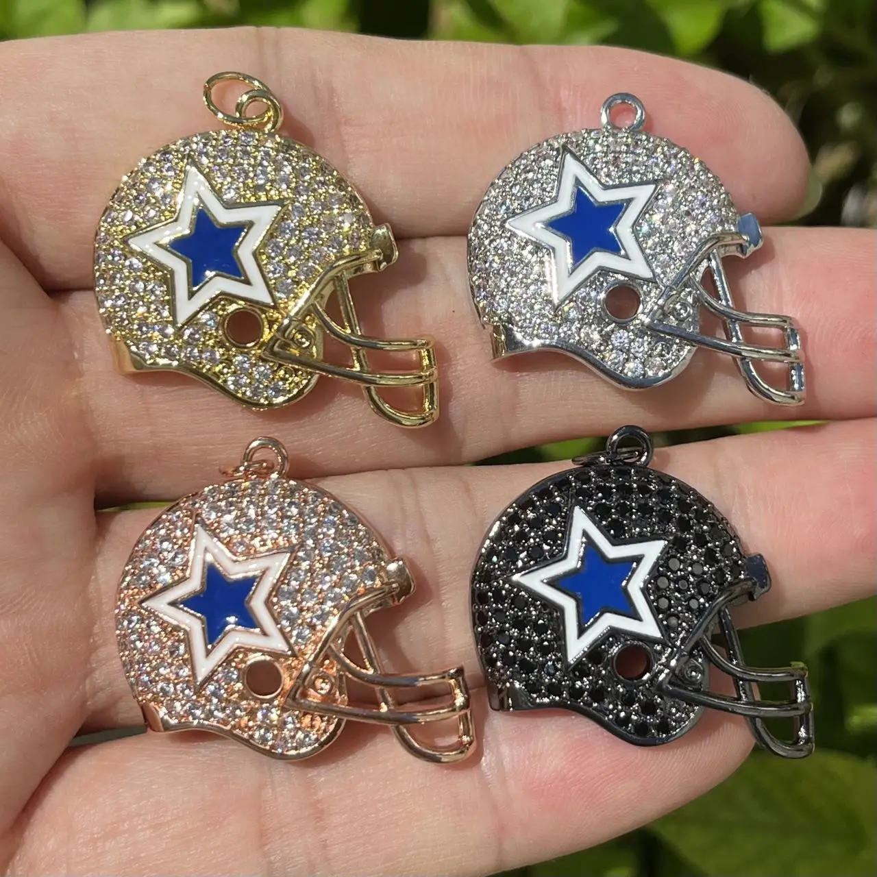 5Pcs Cubic Zirconia Pave Bling Football Helmet Charms for Jewelry Bracelet Custom Design Hand Making