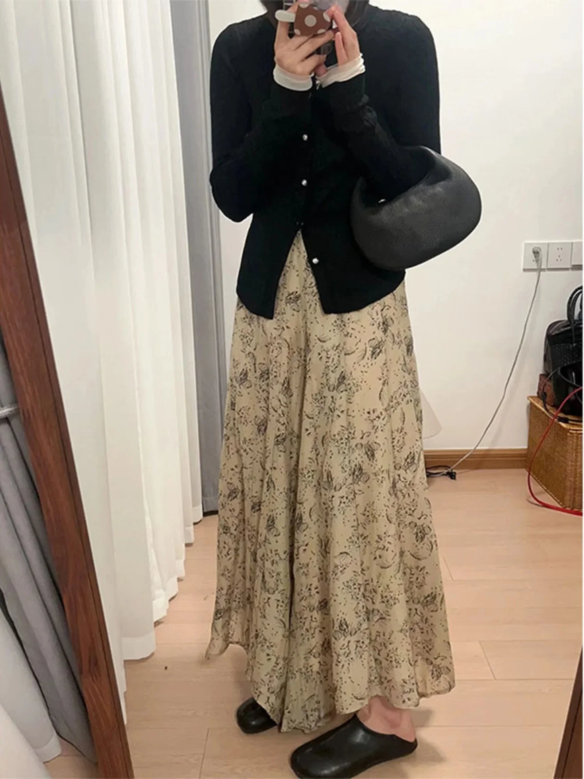 

Retro Floral High Waist Midi Skirt Women's Summer Sle Slimming Wide Leg Skirt Pants f Body Long Skirt Small Size