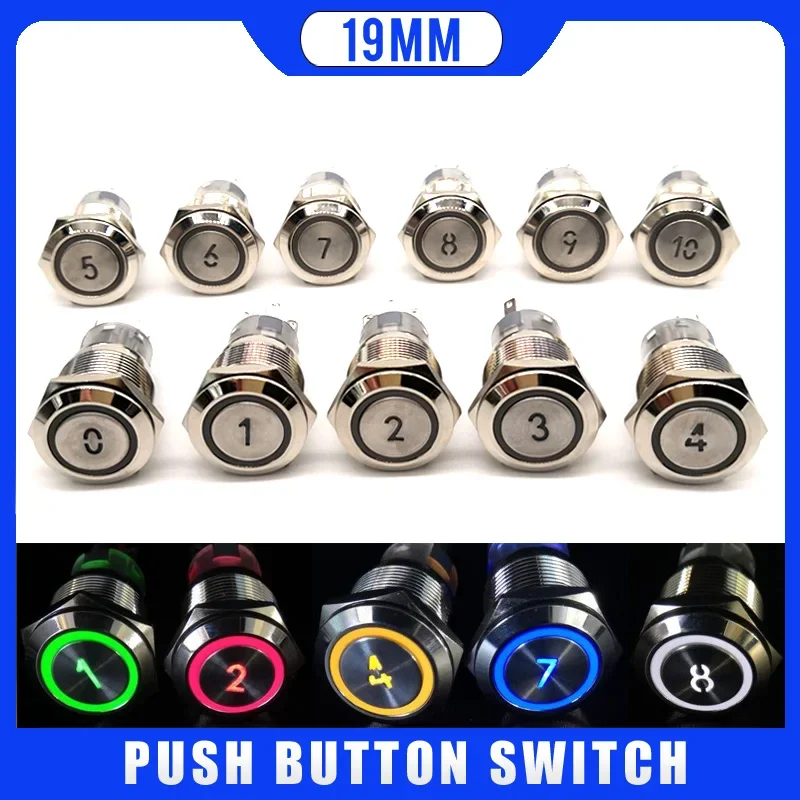 19mm Momentary Reset Waterproof Metal Push Button Switch Led Number Letter 0 1 2 3 4 5 6 7 8 9 10 Elevator Lift Custom-made