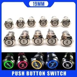 19mm Momentary Reset Waterproof Metal Push Button Switch Led Number Letter 0 1 2 3 4 5 6 7 8 9 10 Elevator Lift Custom-made