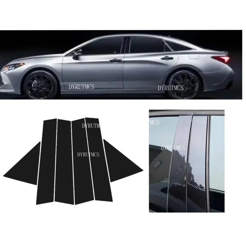 6PCS Gloss Black  Pillar Posts Fit For Toyota Avalon XX50 2019-2023Window Decor Door Side Mouliding Trim Cover   Silver Carbon