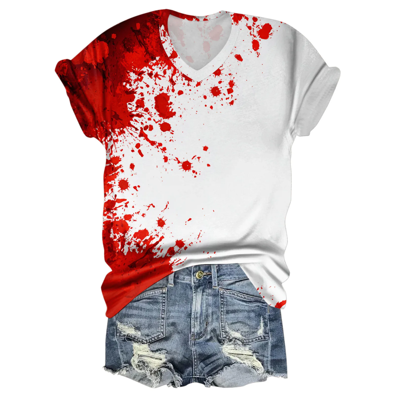 สตรีแฟชั่นสบายๆสามไตรมาสฮาโลวีนตัวอักษร Face พิมพ์ด้านบนสตรีเสื้อยืด Ropa Mujer Y2k เสื้อผ้า Roupas femme