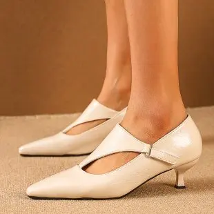 Women's Dark Retro Kitten Heel Pumps Pointed Toe Cross Strap Metal Buckle Elegant Chic Party Date Office Shoes for Women - view 4