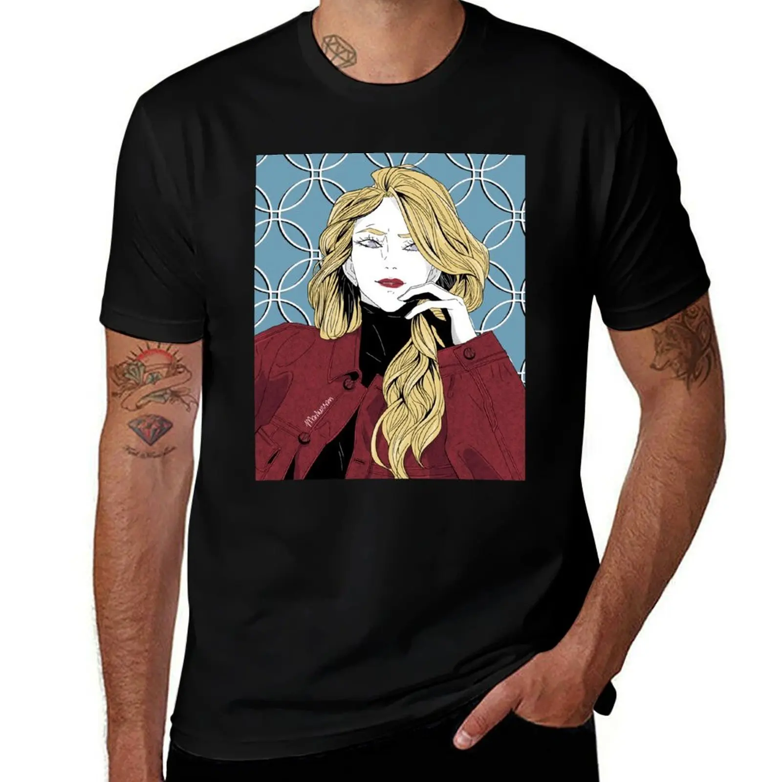 

Celia in red jacket by Mashersan Blindfold T-Shirt t shirt personalised t shirts designer T-Shirt