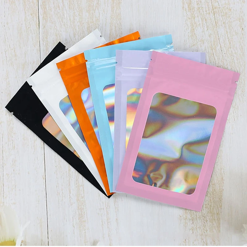 20pcs Laser Bag Self Sealing Bag Thicken Color Hologram Bag Resealable Jewelry Packing Mini Zip Lock Bags Display Retail Bags