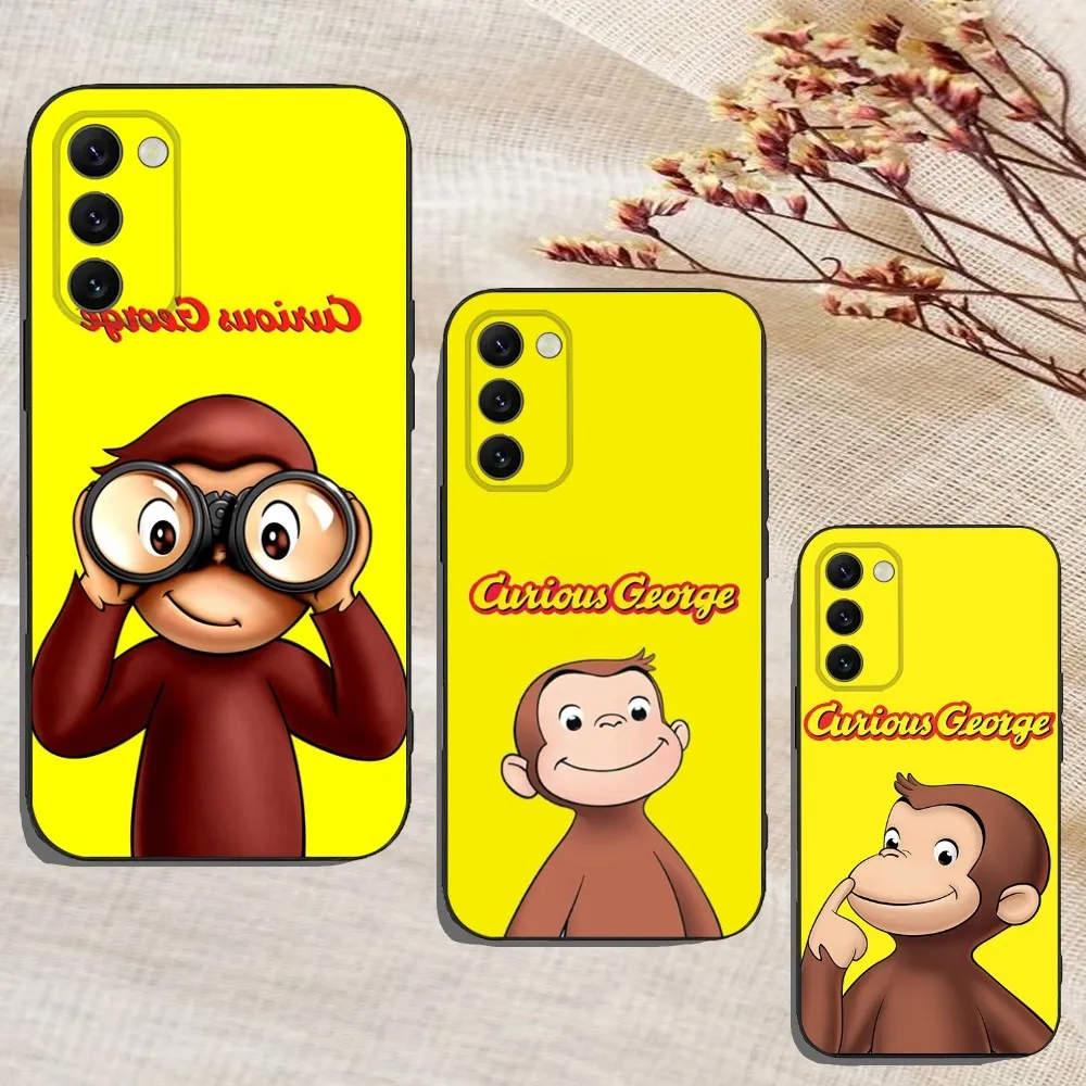 Curious George Monkey Phone Case For Samsung Galaxy A13,A21s,A22,A31,A32,A52,A53,A71,A80,A91 Soft Black Cover