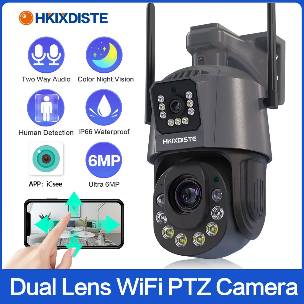 

6MP Wifi PTZ IP Camera Outdoor Dual Lens Dual Screen 50x Zoom Human Detection Wireless CCTV Security Surveillance Camera ICsee