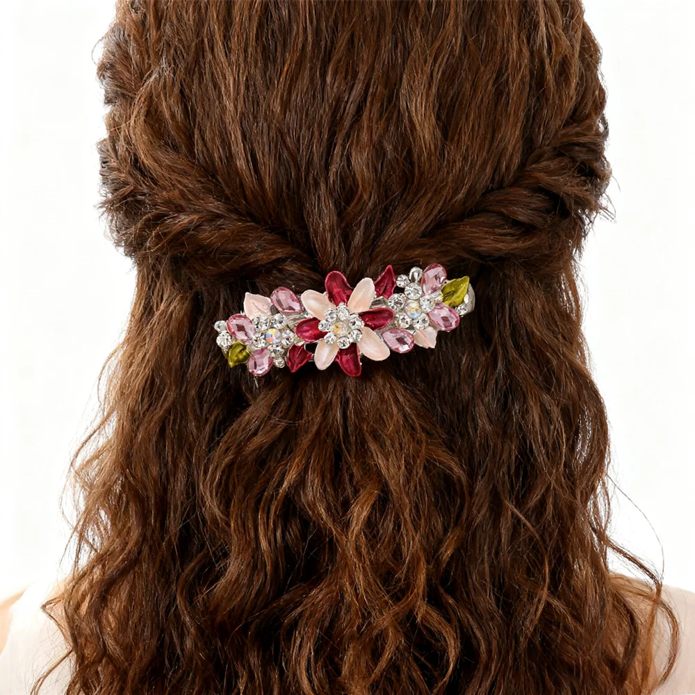 Horquilla con diamantes de imitación y flores de cristal, pasadores esmaltados, accesorios para el cabello para niñas, tocado, Clip para el cabello, joyería, tocado F167