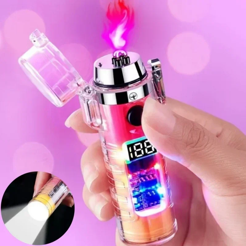 

Прозрачный корпус, двойная дуга, USB-зажигалка, уличная водонепроницаемая светодиодная красочная подсветка, освещение дисплея, электрические зажигалки, дым