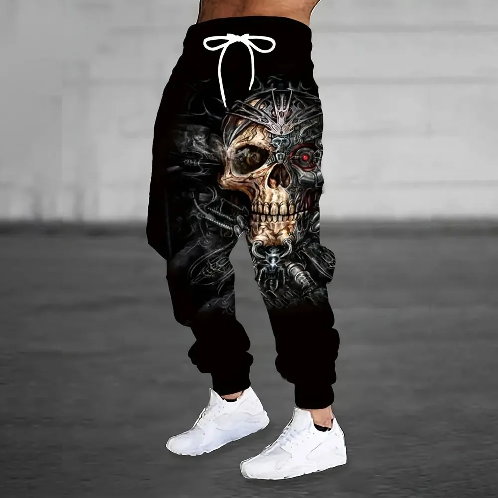 

New Men's European and American Summer Skull Print Comfortable Soft Drawstring Pants Outdoor Street Fashion Pants