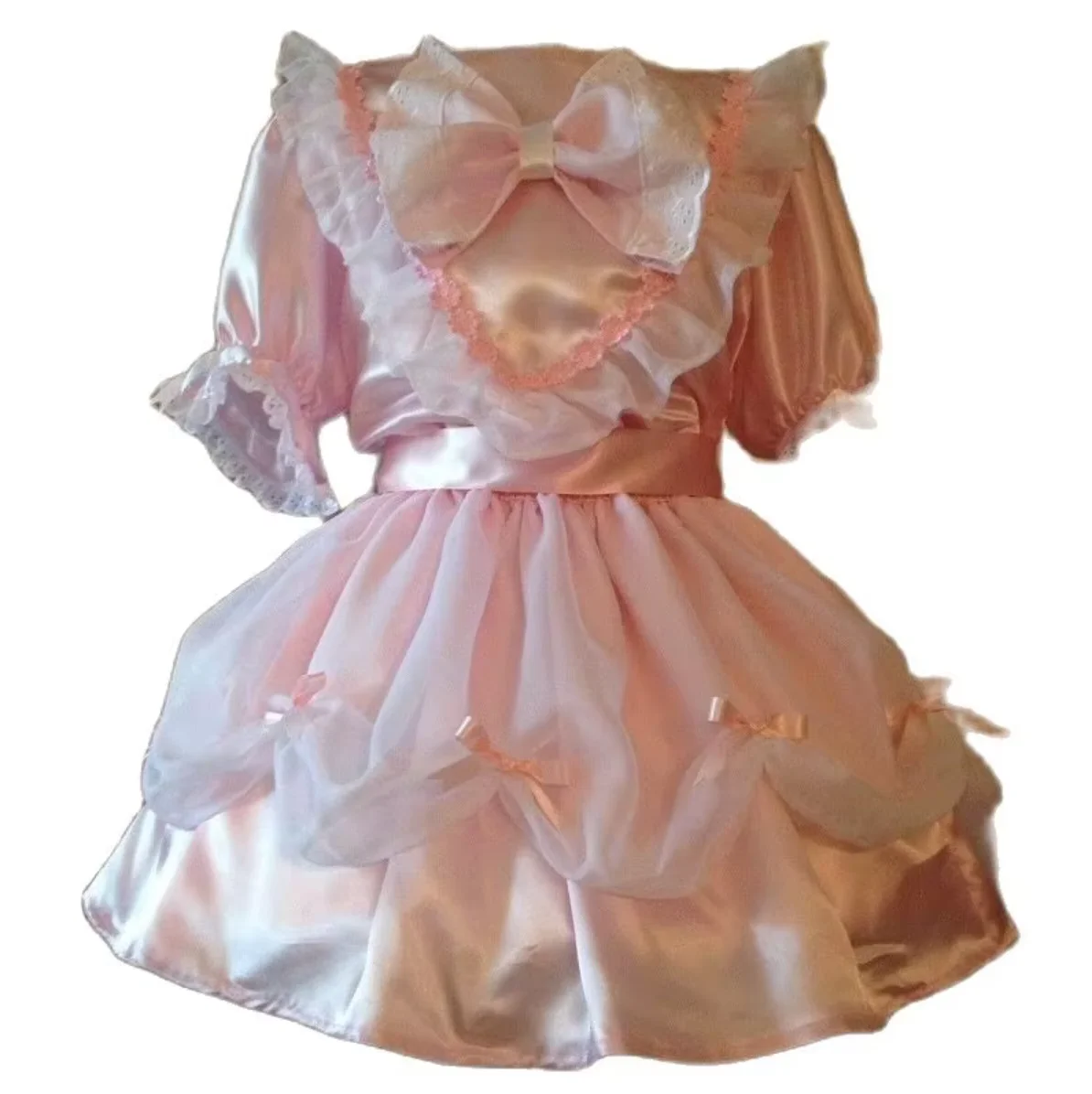 

Princess Bubble Sleeve Dress Custom PINK BOW BELT Sissy Festive CD / TV Lace