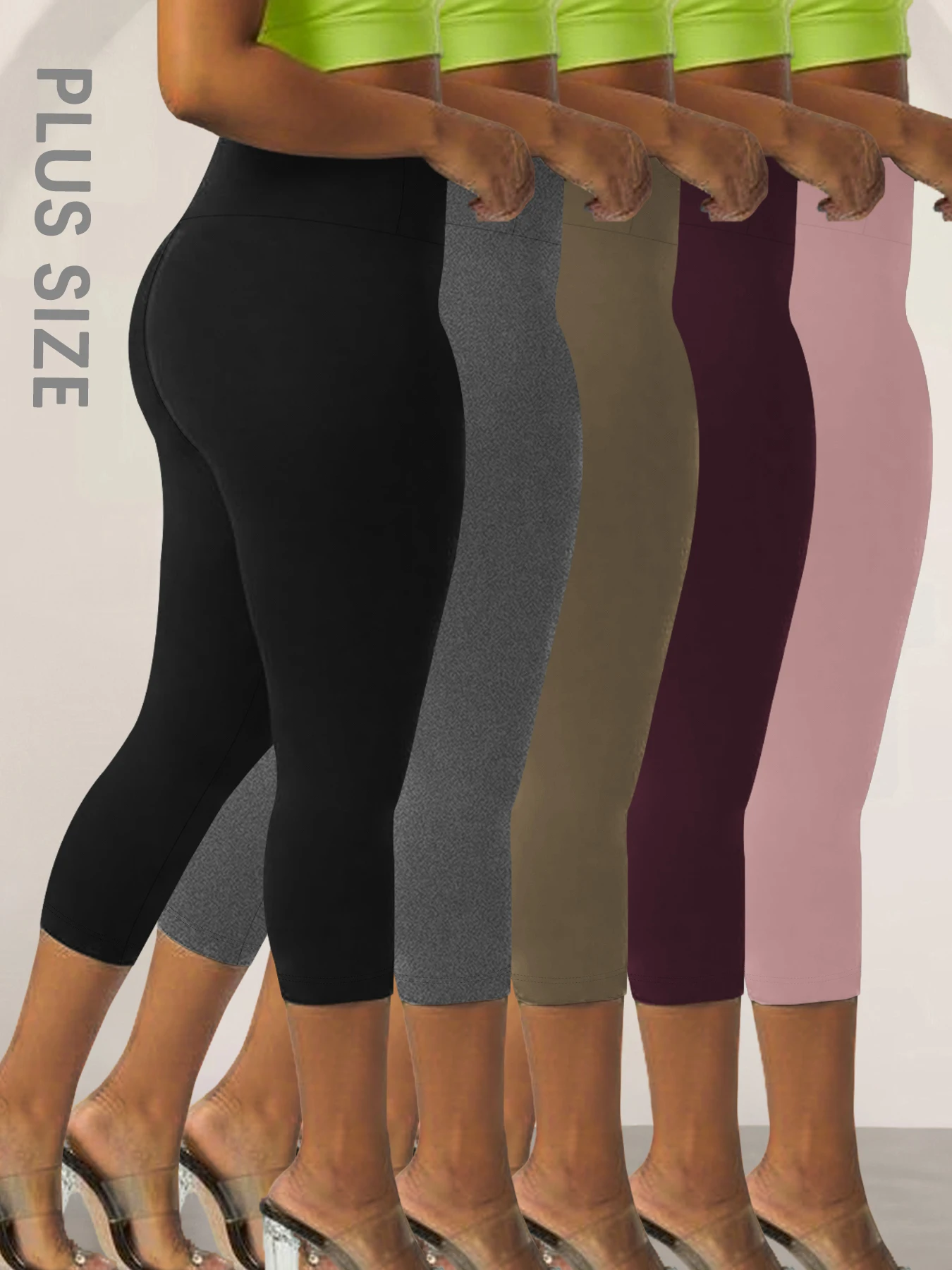 

5 pack Plus Size Leggings for Women Super soft High Waisted Tummy Control Yoga Capri Pants Workout Running Leggings