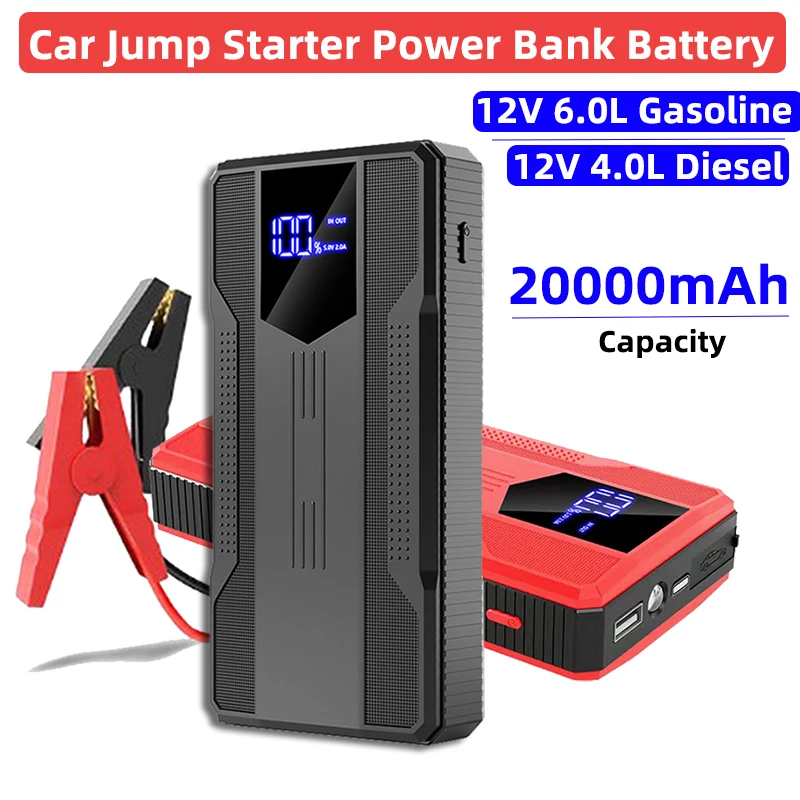 

Car Jump Starter Battery Portable Power Bank 20000mAh 12V Starting Device Multi-function Emergency Booster Battery With Light