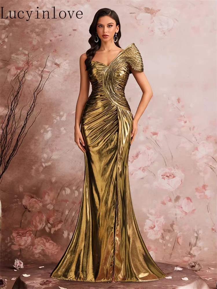 Lucyinlove Luxury Slanted shoulder Fishbone Evening Dresses Woman Waist-cinching Mermaid Wedding Party Elegant Long FormaL Prom