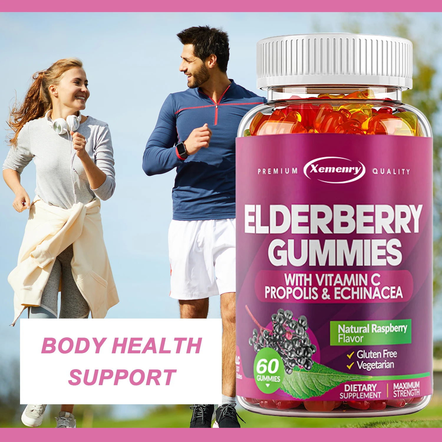 

Elderberry - Immunity Boosting, Antioxidant,Healthy Skin,with Vitamin C and Echinacea - 60 Gummies