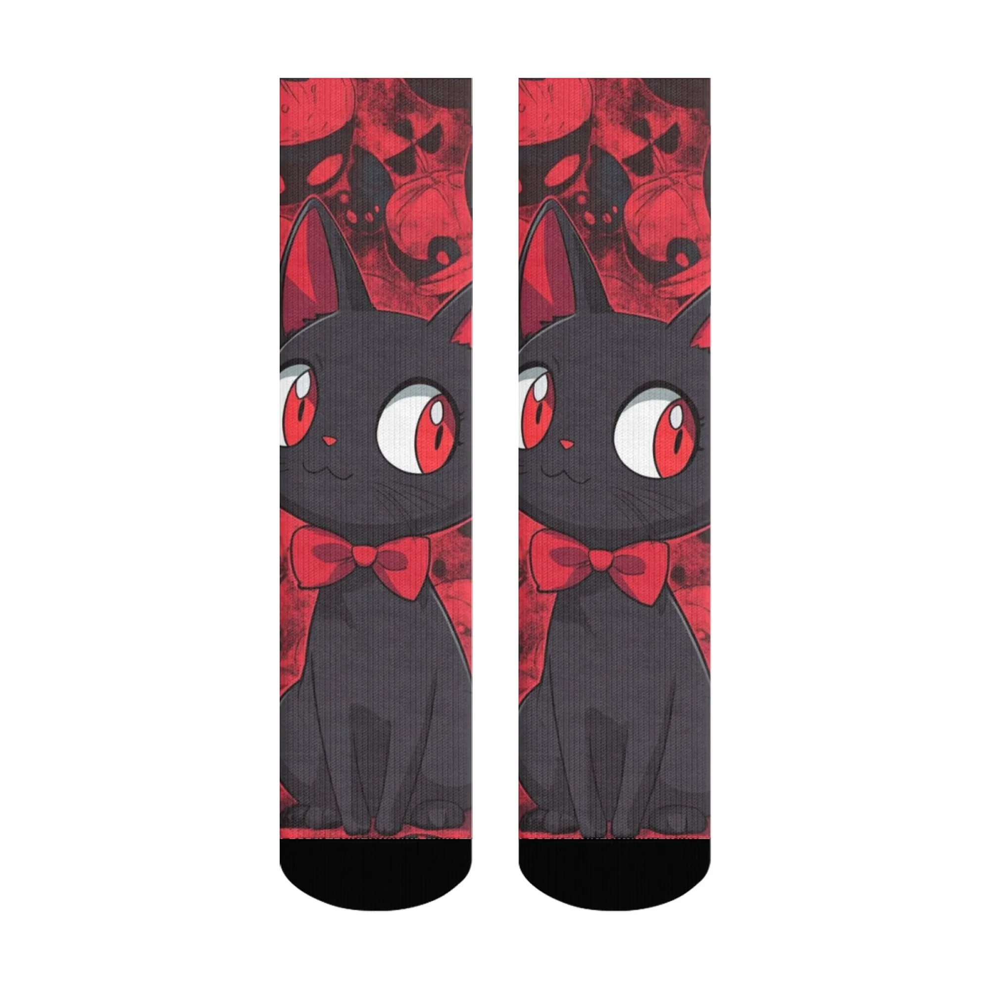 Calcetines góticos con estampado de gato negro para hombre, calcetines informales cómodos para uso diario y amantes de los gatos, patrón único de fantasía de arte oscuro