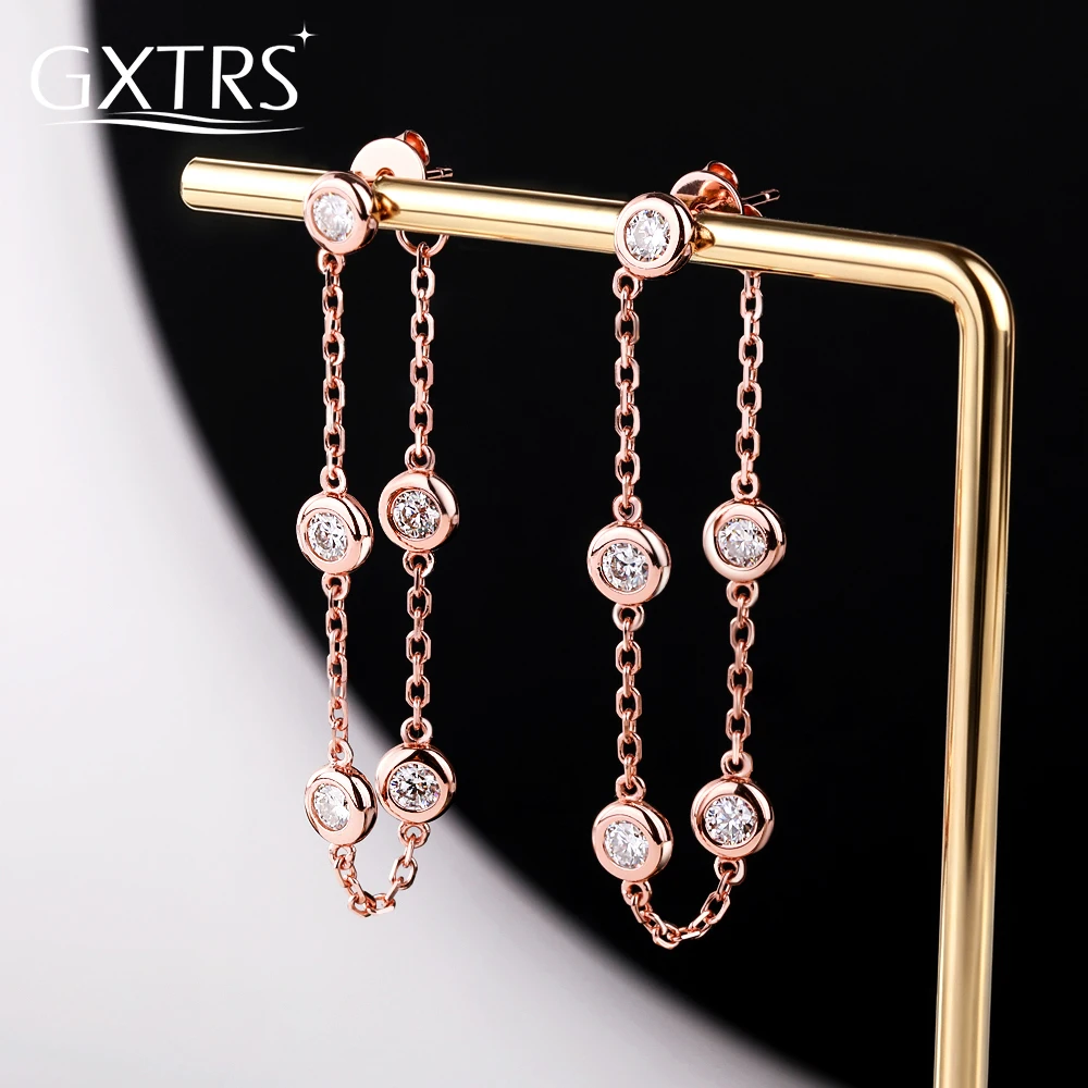 GXTRS 3mm Full Moissanite Bubble Drop Earrings For Women S925 Silver Round Lab Diamond Wedding Tassel Ear Stud Fine Jewelry Gift