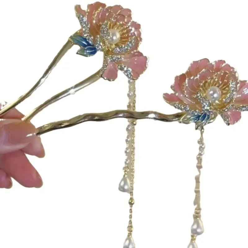 Super Fairy Peony Fringed Hairpin, New Chinese High-end Hairpin Girl