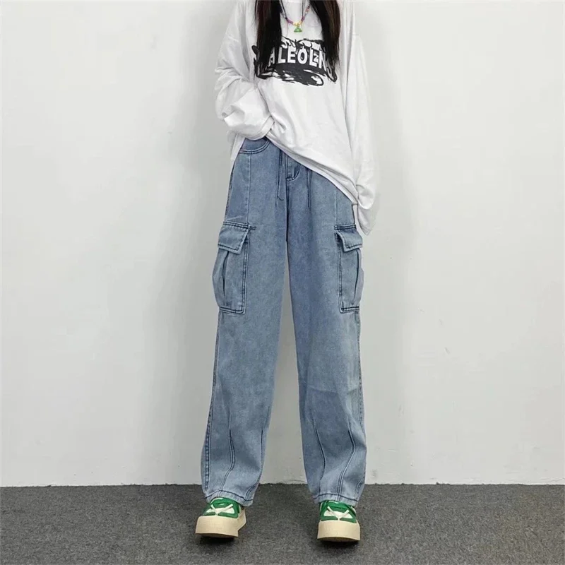 Baggy droit hommes Cargo jean mode Streetwear Hip Hop pantalon large Harajuku Y2K haute rue coréen mâle Denim pantalon