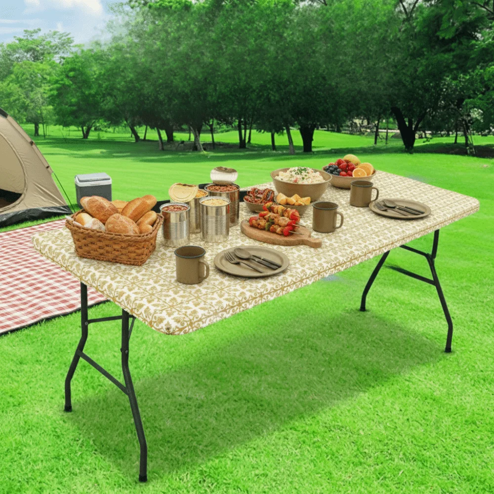 Rectangular Baroque Print Elastic Fitted Tablecloth Scratch Proof Non-slip Elastic Table Sheet Heat-resistant Waterproof