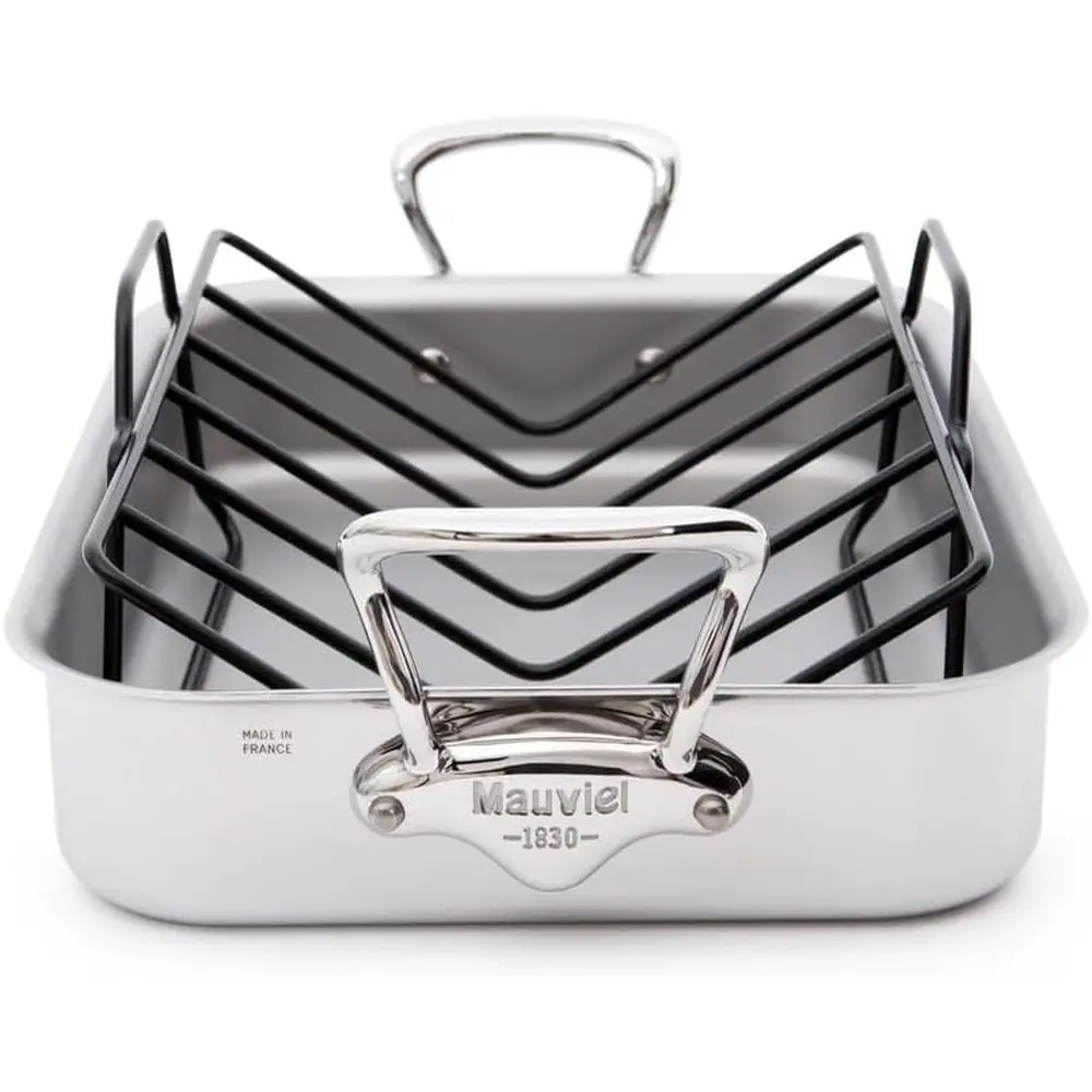 

Mauviel M'Cook 5-Ply Polished StainlSteel Roasting Pan With Rack, And Cast StainlSteel Handles, 13.7 x 9.8-In, Made In rance