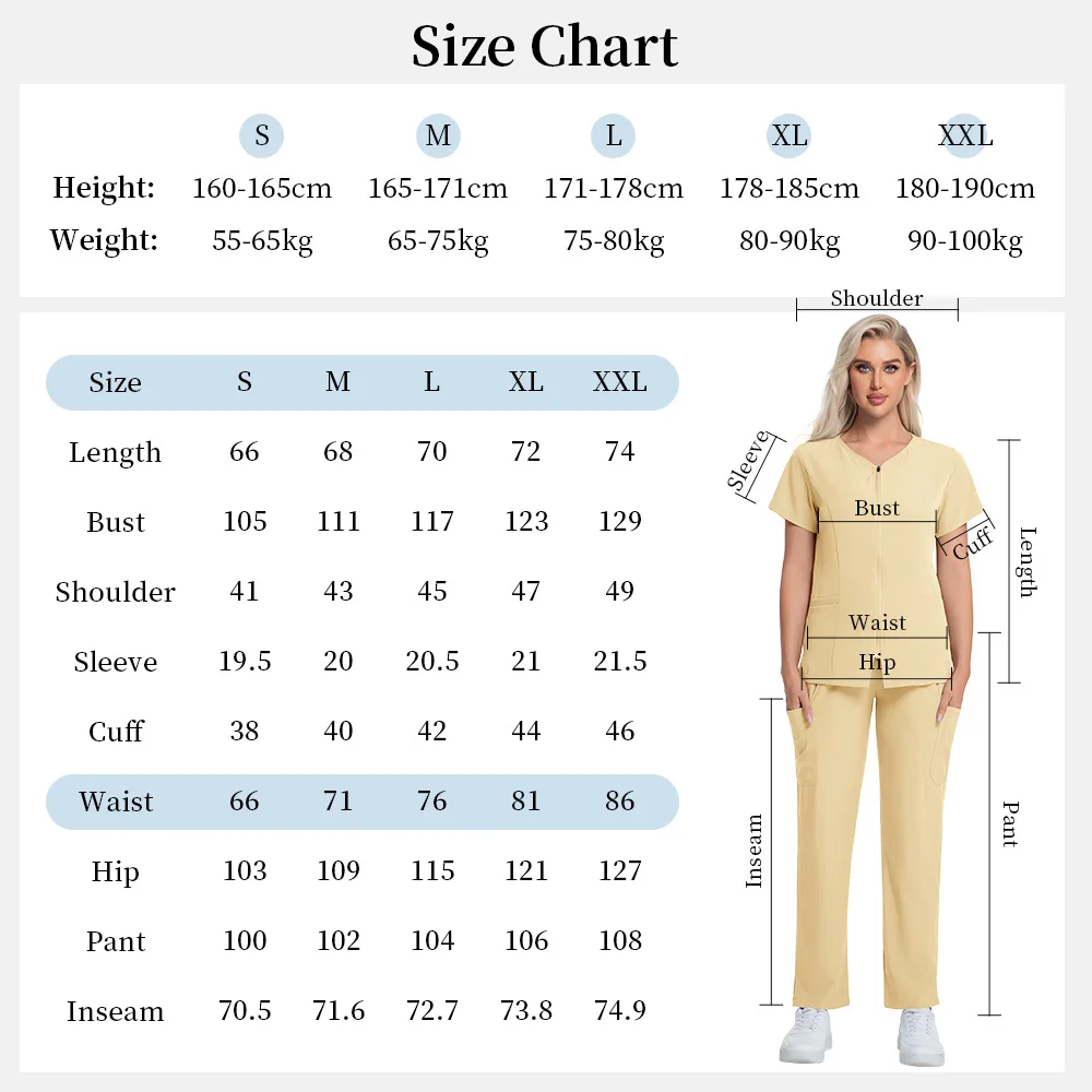 Mehrfarbige Pflegeuniformen, Cardigan mit Reißverschluss, medizinische Arbeitskleidung, Uniform für Frauen, Krankenschwester-Set, 2-teiliger Anzug, Arbeitskleidung für Schönheitssalons