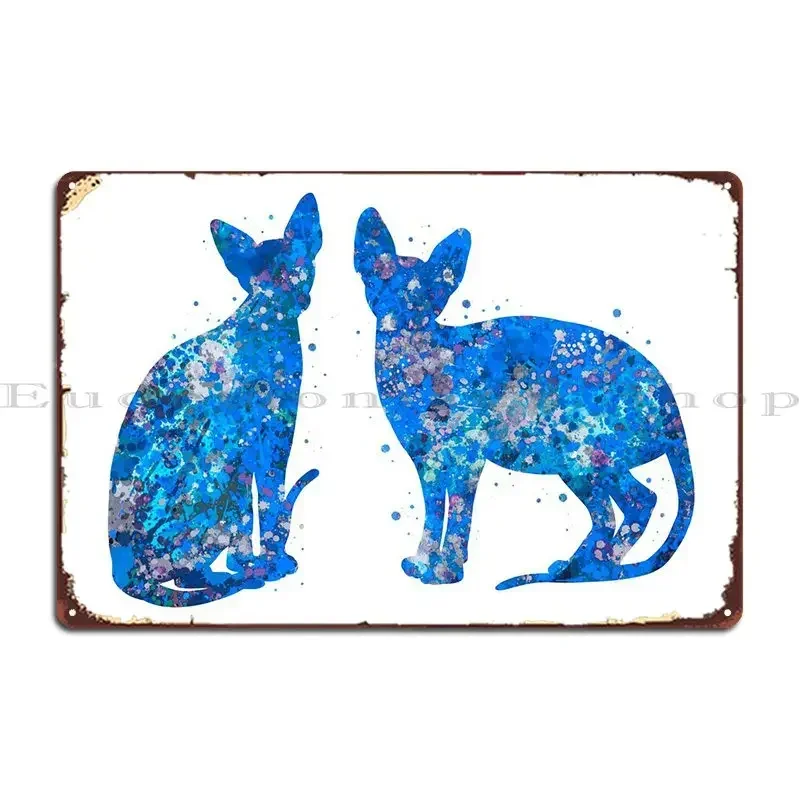 Sphynx Cat Cute Blue Art Metal Sign Wall Cave Cinema Custom Mural Wall Decor Tin Sign Poster