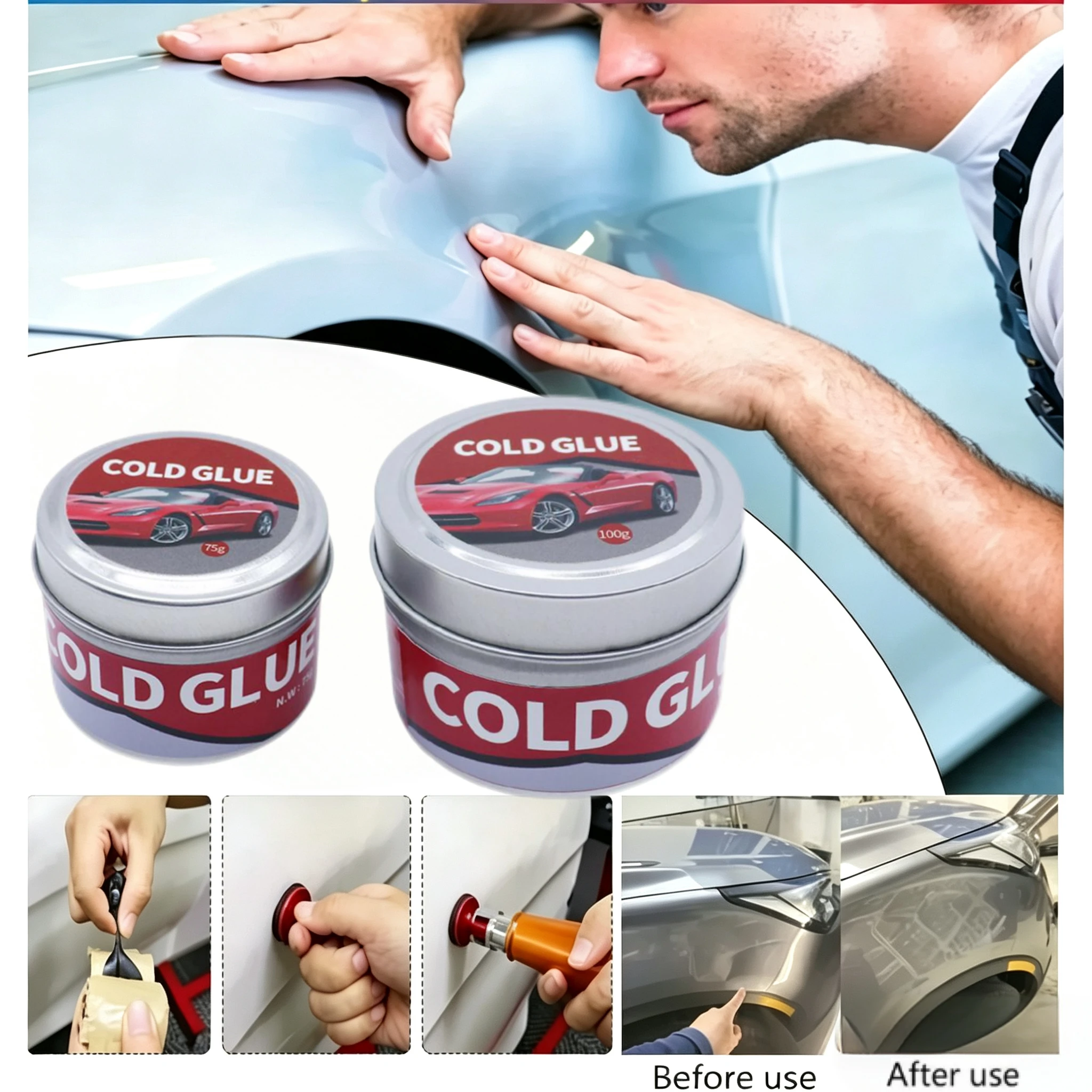Cola Fria Especial para Reparo de Amassados Automotivos 75g 100g, Refrigerante para Reparo de Amassados, para Ferramentas Universais PDR de Reparo de Amassados Automotivos