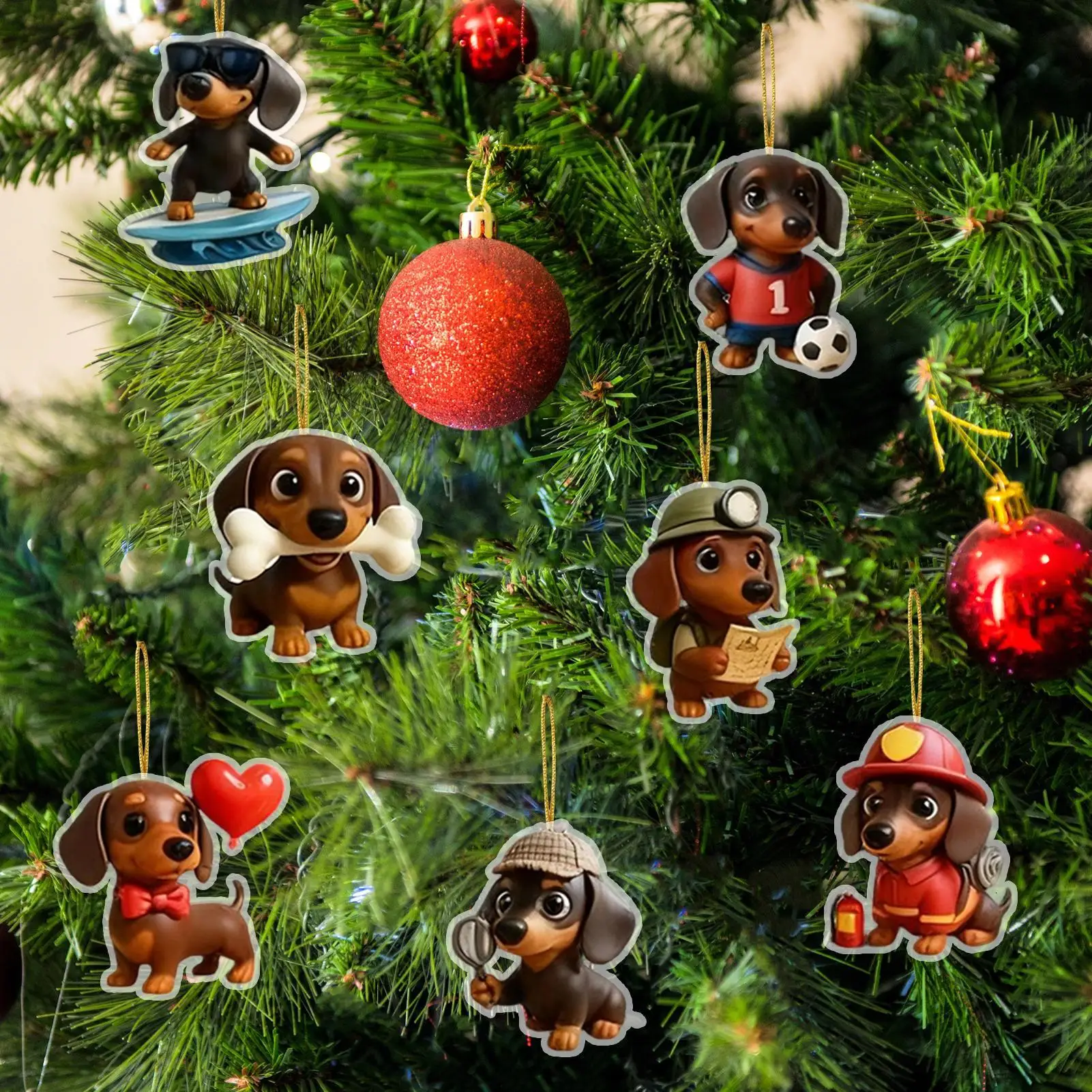24 Days Christmas Countdown Calendar 2D Acrylic Dachshunds Figure Ornaments Xmas Advent Calendar Xmas Gifts For Dog Lover