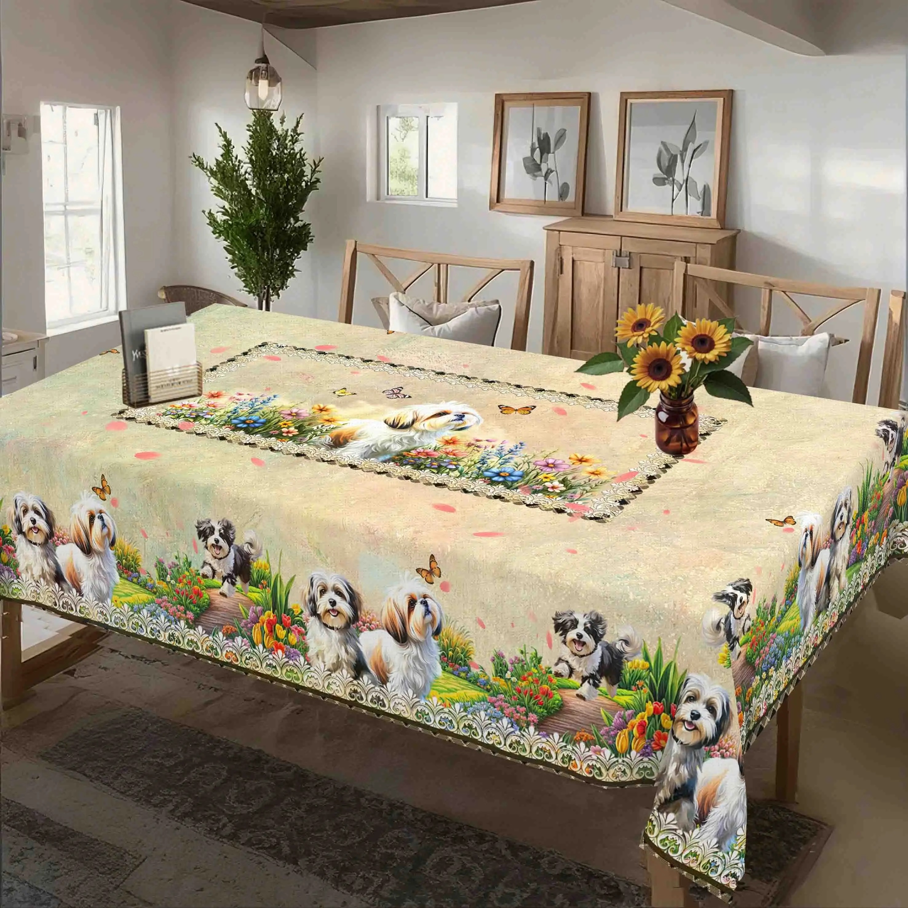 1pc Vibrant Floral and Butterfly Pattern Tablecloth, Vintage Watercolor Style, Rectangular Size, Essential Decoration for Home Gatherings and Parties, Suitable for Coffee Tables, Tea Tables, Dining Tables, and Tabletop Decor