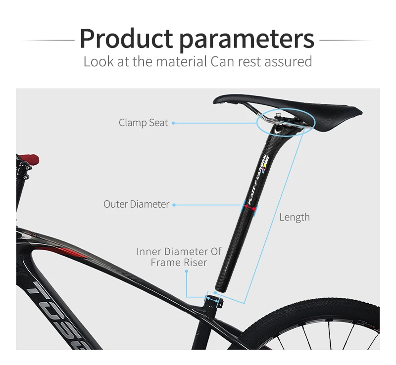 3K Glänzende Carbonfaser-Sattelstütze für Mountainbikes, Doppelspikes, 27,2mm 30,8mm 31,6mm Durchmesser, 350mm 400mm, Fahrradzubehör – Detail 3