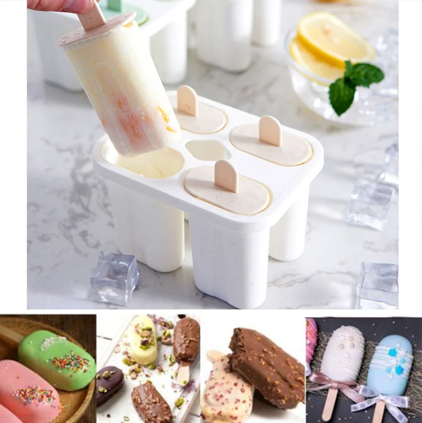 3/4 cell Silicone Ice Cream Popsicle Mold with Handle Ice Cream Mold Summer Children's Ice Cream Maker Ice Cube Tray Mold