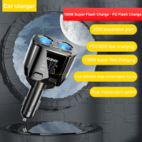 100W Car Phone Charger Power Adapter Super Fast 3 Ports Dual Socket With Voltage Display Car Cigarette Lighter Splitter QC 3.0